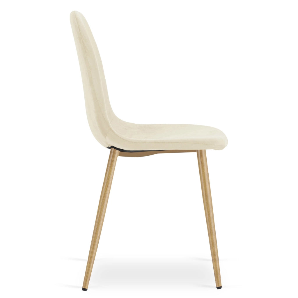 Sedia Padva in Velluto Beige e Gambe Effetto Rovere