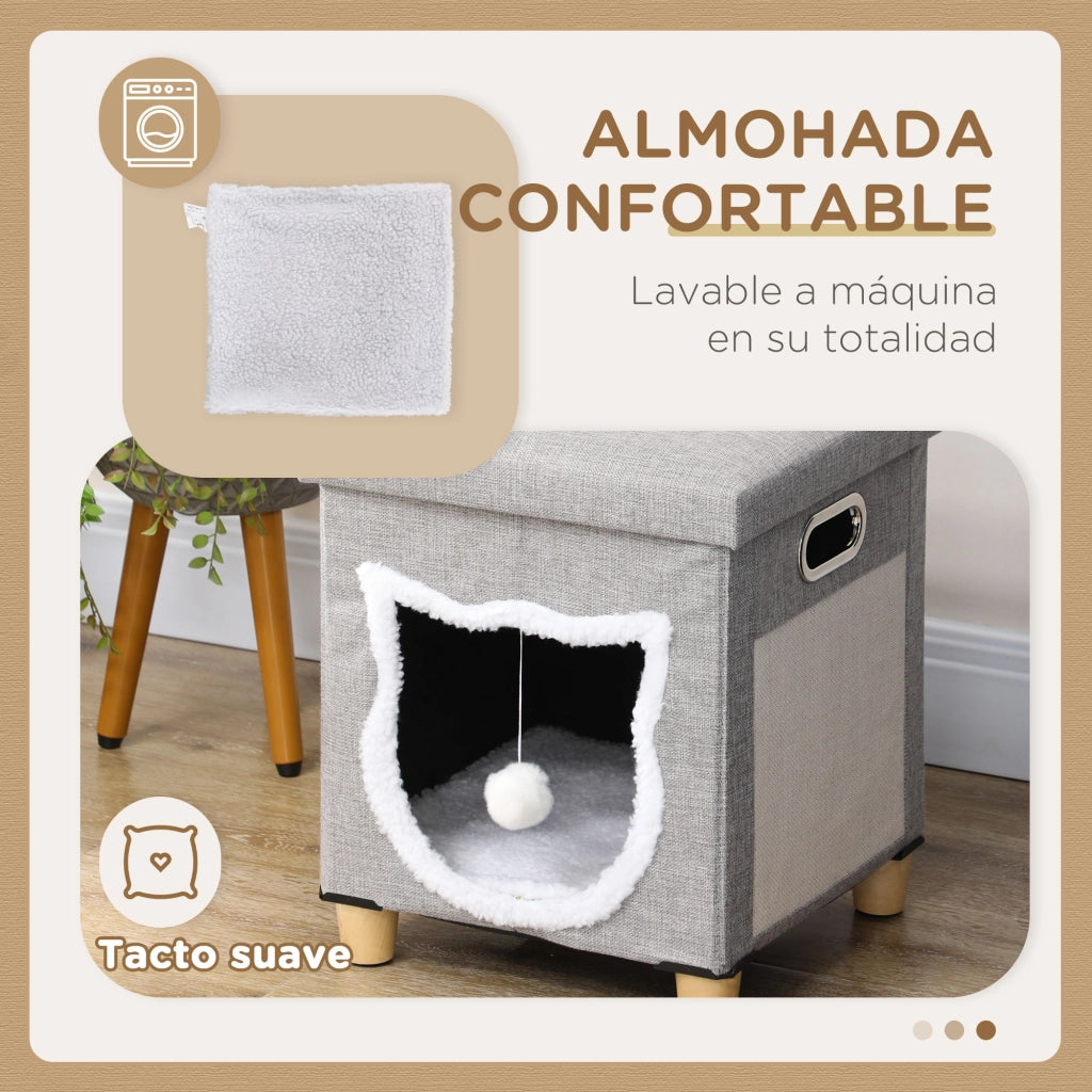 Letto per Gatti con Cuscino e Graffiatoio ¨C Minimal ¨C 35.5x35.5x42.5 cm Grigio