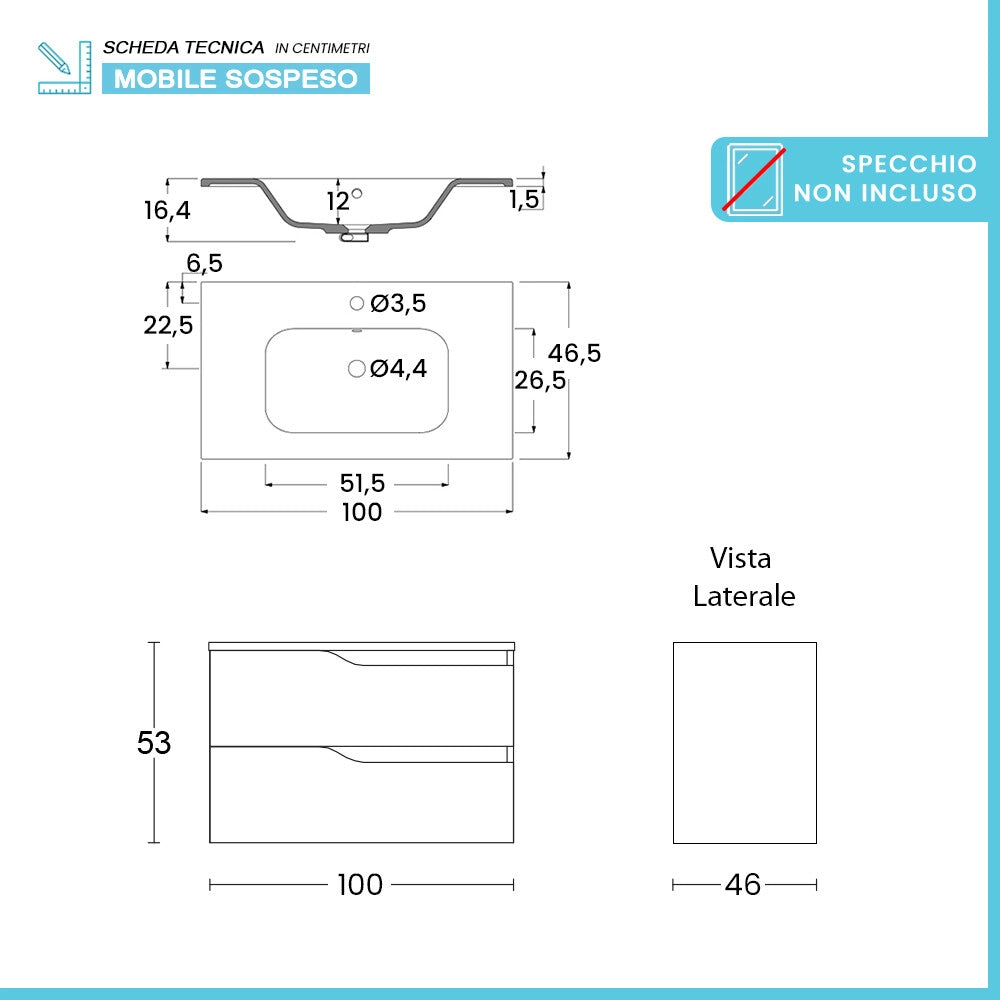 Mobile bagno sospeso 100cm tabacco e tortora con lavabo Sumya