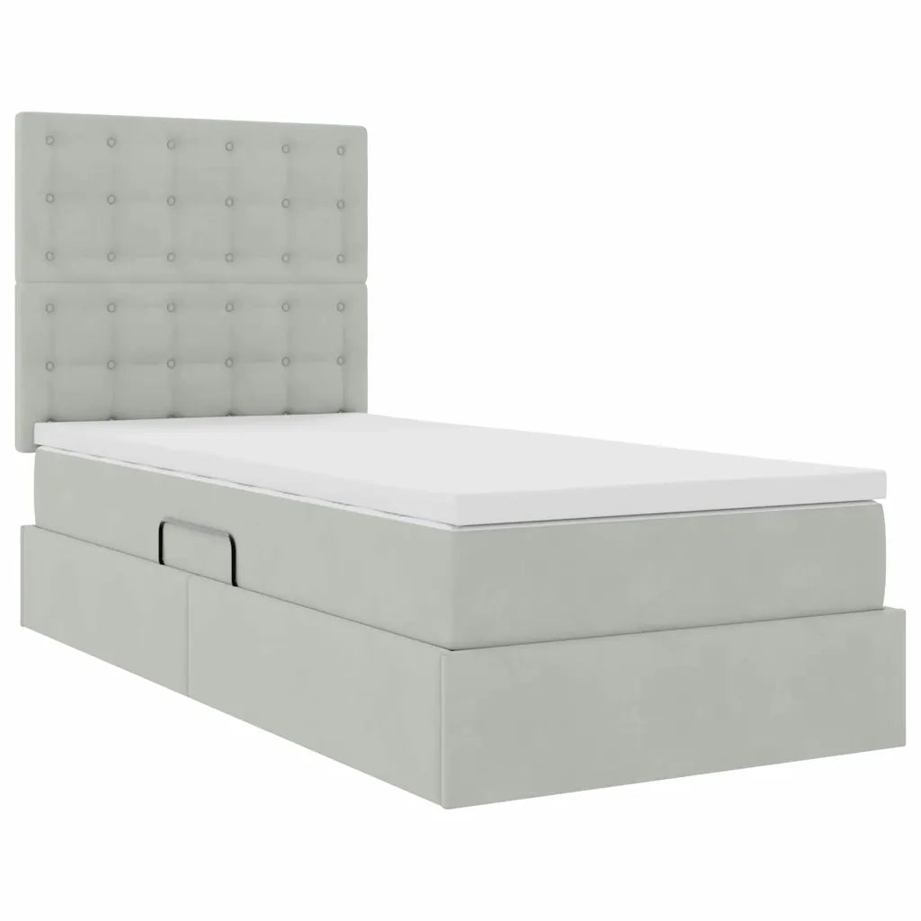 Letto con contenitore e LED Grigio chiaro 90 x 200 cm Velluto