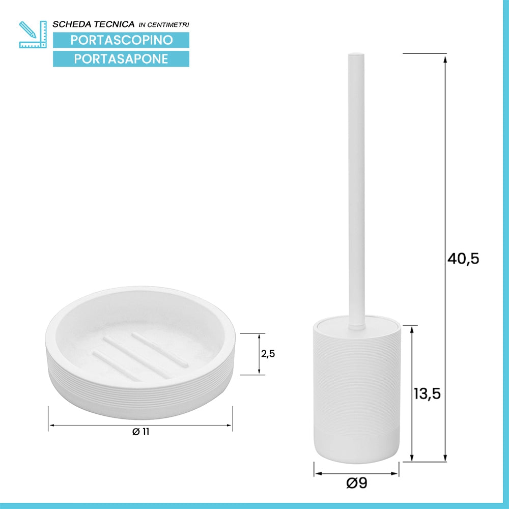 Set accessori bagno 4 pezzi in poliresina bianca Marica