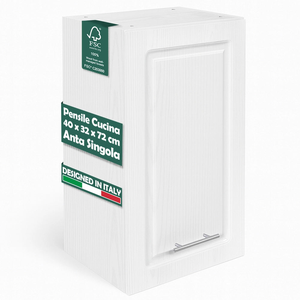 Pensile da Cucina Armadio Sospeso da Parete Design Boiserie Bianco Frassinato