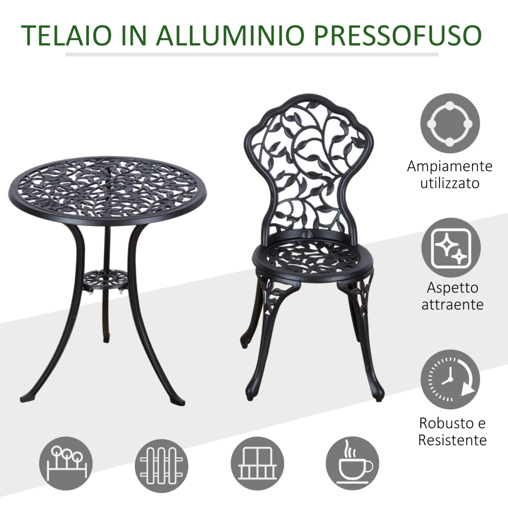 Set Giardino 3 Pezzi ¨C zephmum ¨C Sedie e Tavolo in Alluminio, Nero