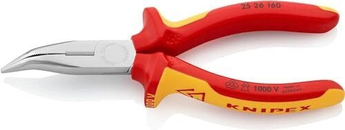Knipex 25 26 160 Pinza Becchi Mezzotondi con Tronchese becchi piegati 40° taglienti temperati ad induzione 61 HRC 160 mm cromata