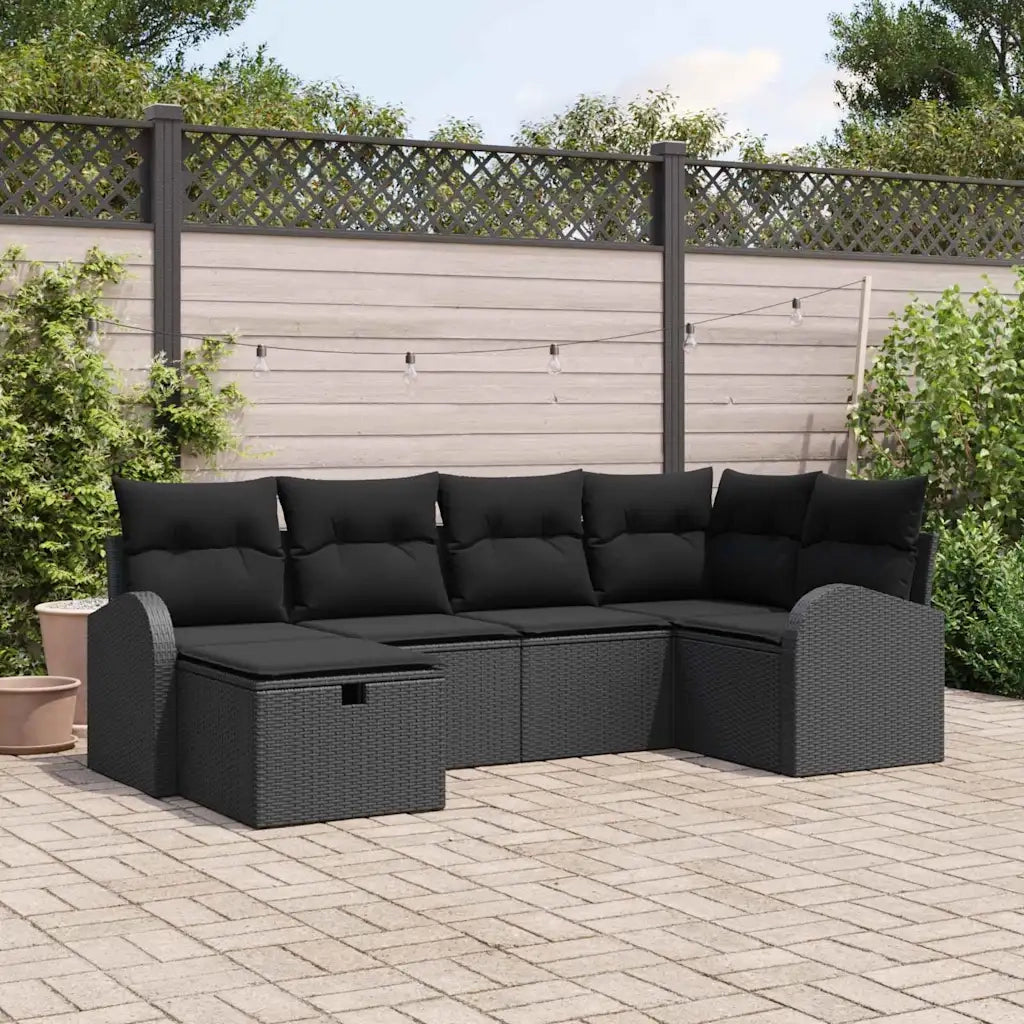 Set Divano da Giardino con cuscino 6 pcs Nero Poly Rattan 3360414
