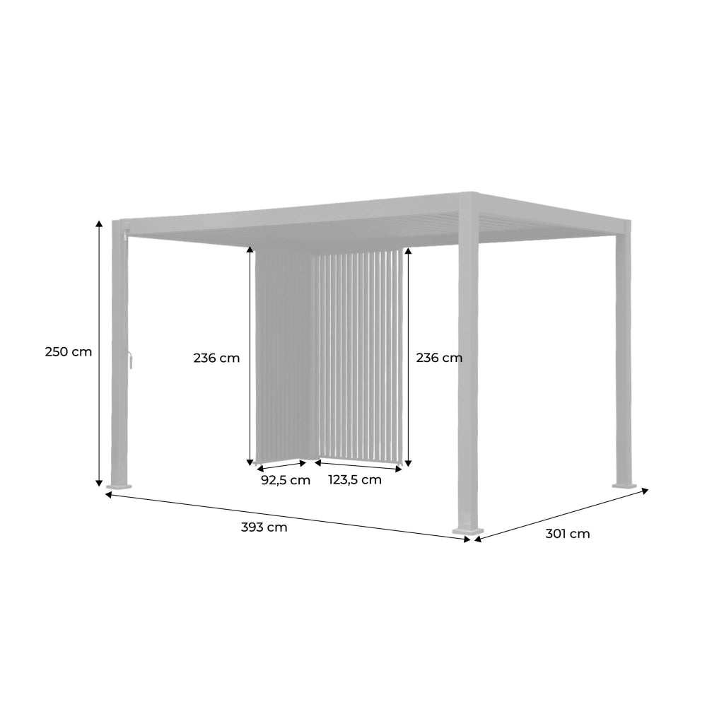 Pergola bioclimatica 3x4m in alluminio + 1 persiana 1m + 1 persiana