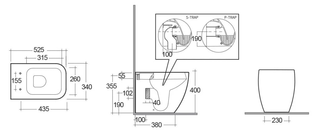 Vaso metropolitan filo muro rimless universale