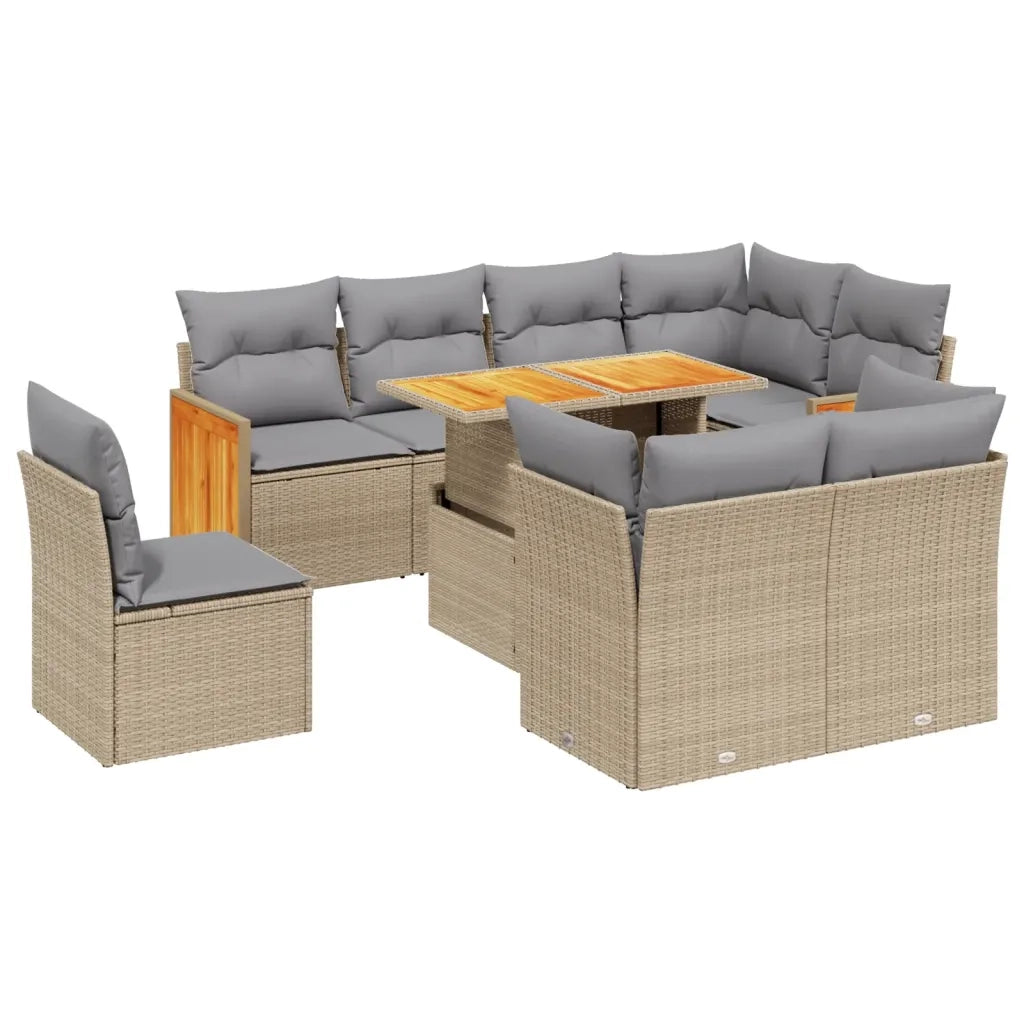 Set Divano da Giardino 9 pz con Cuscini Beige in Polyrattan 3274055