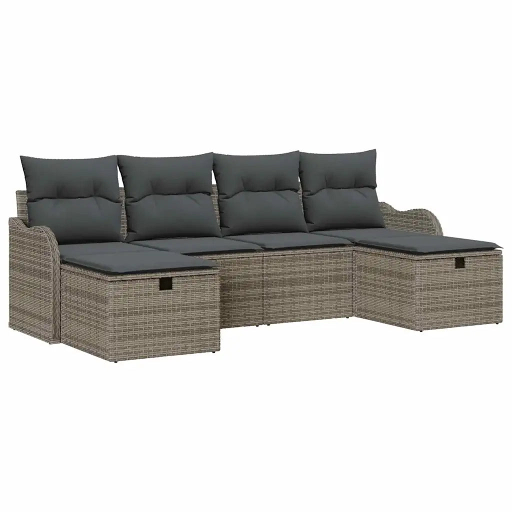 Set Divano da Giardino con cuscino 6 pcs Grigio Poly Rattan 3360350