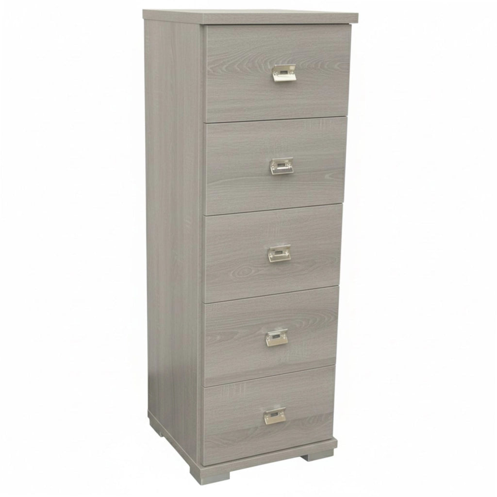 CASSETTIERA ALTA IN LEGNO SALVASPAZIO 5 CASSETTI PER CAMERA LETTO UFFICIO BAGNO Larice Grigio
