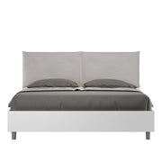 BS COM Letto matrimoniale senza rete 160x200 bianco frassino cuscini similpelle tortora