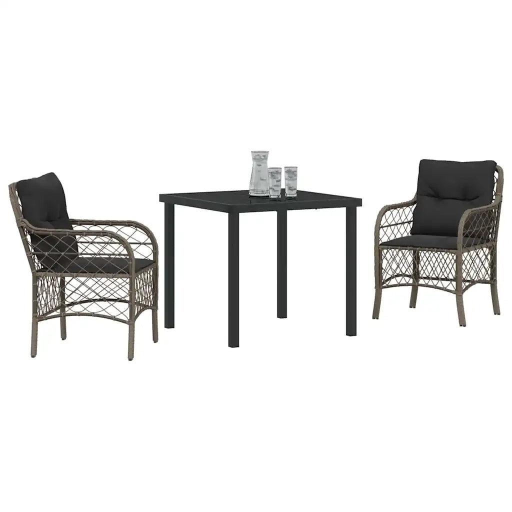 Set da Pranzo per Giardino con cuscino 3 pcs Grigio polyrattan