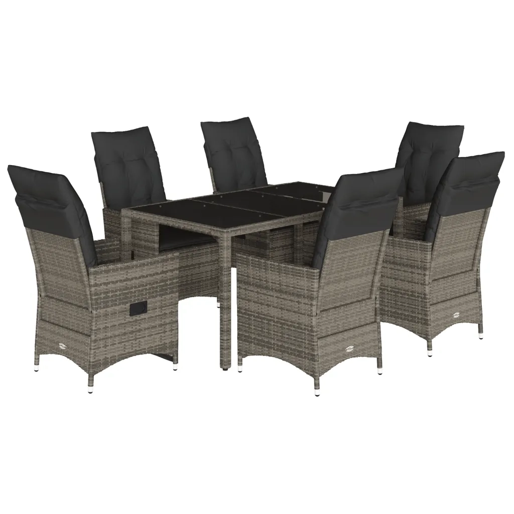 Set da Pranzo da Giardino 7 pz con Cuscini in Polyrattan Grigio