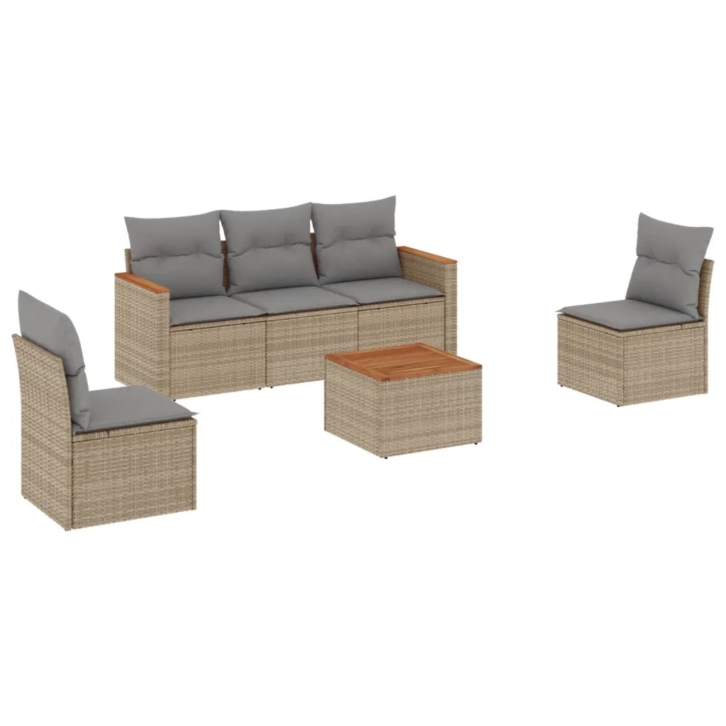 Set Divano da Giardino 6 pz con Cuscini-Sofa da Giardino-Divanetto da esterno Beige in Polyrattan 205079