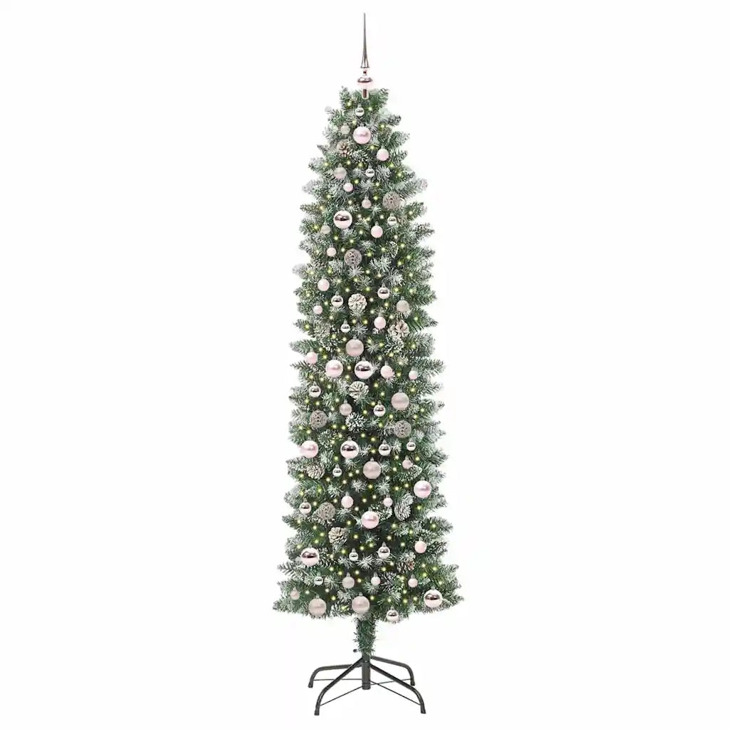 Albero di Natale Artificiale-Albero Natalizio Sottile Verde e Bianco 210 cm 597658