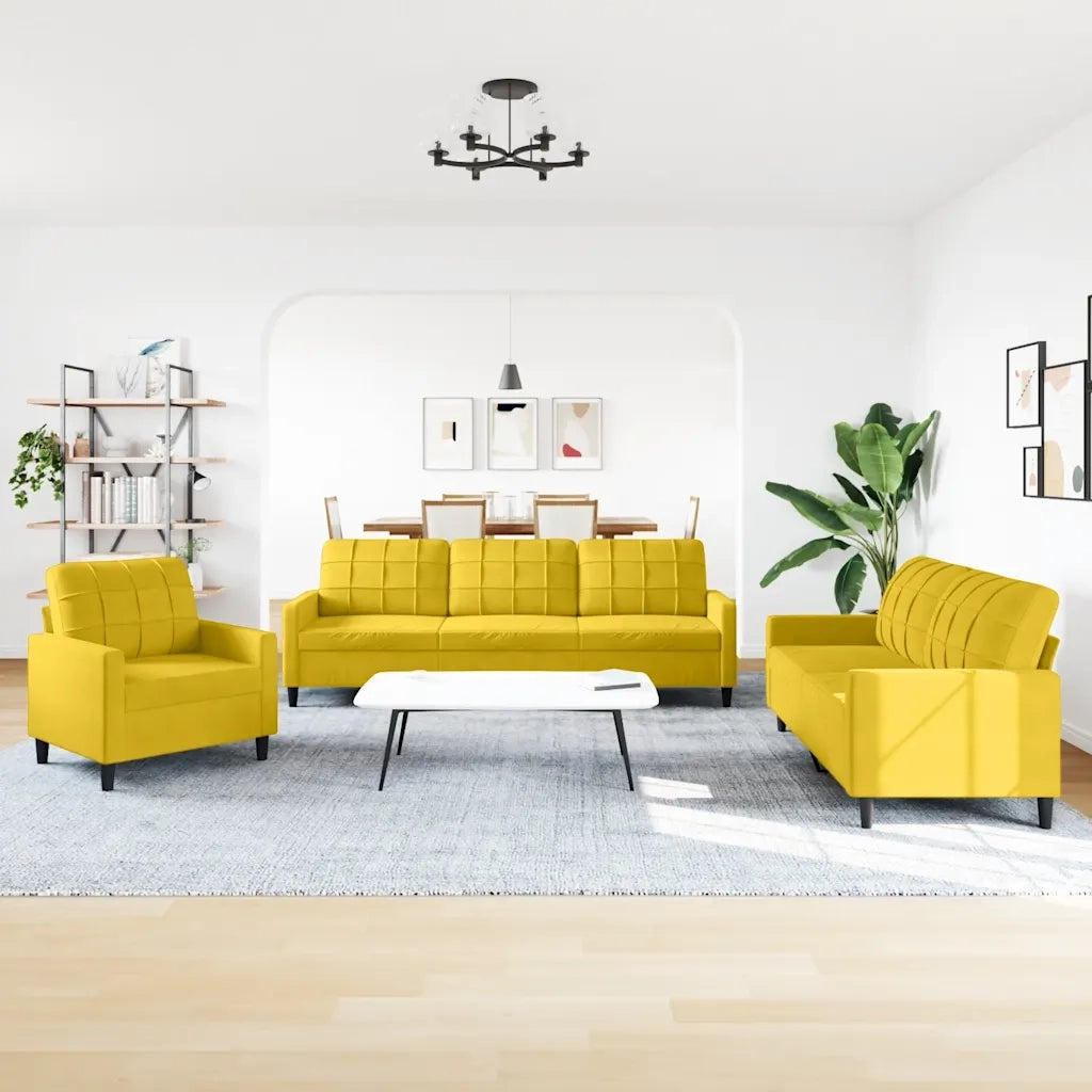 Set di Divani 3 pz con Cuscini giallo in Velluto 3278437