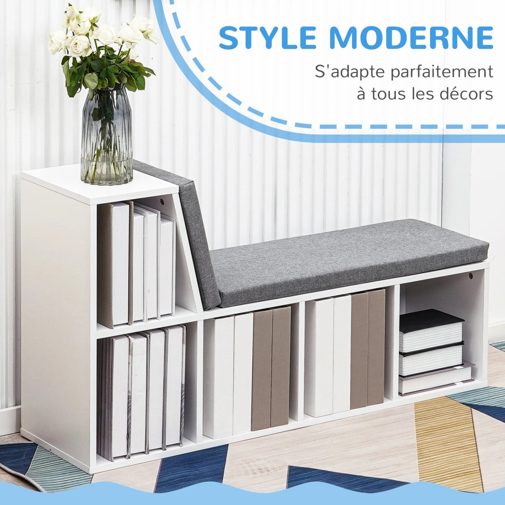 Libreria con divano 2 posti ¨C Minimal ¨C 5 scomparti, bianco grigio, 108x30x60 cm