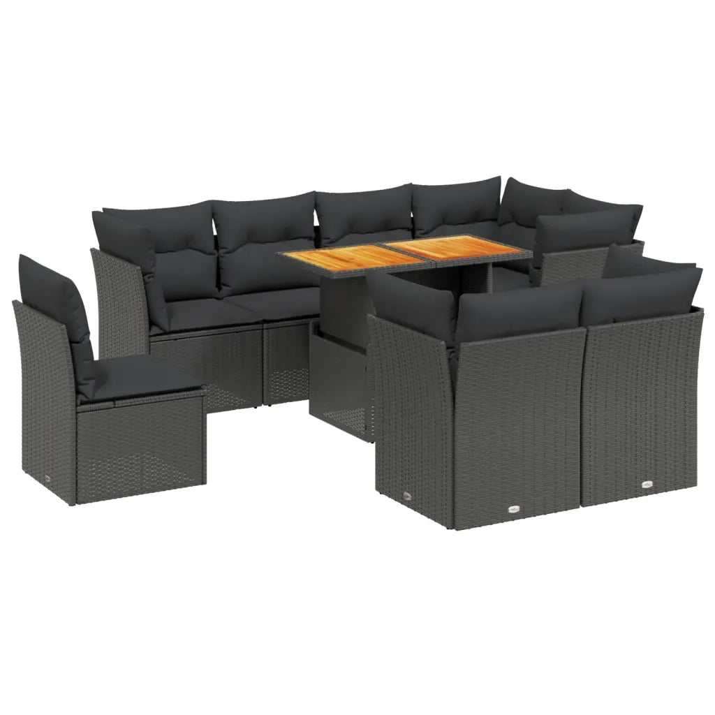 Set Divani da Giardino 9 pz con Cuscini Nero in Polyrattan 3270929