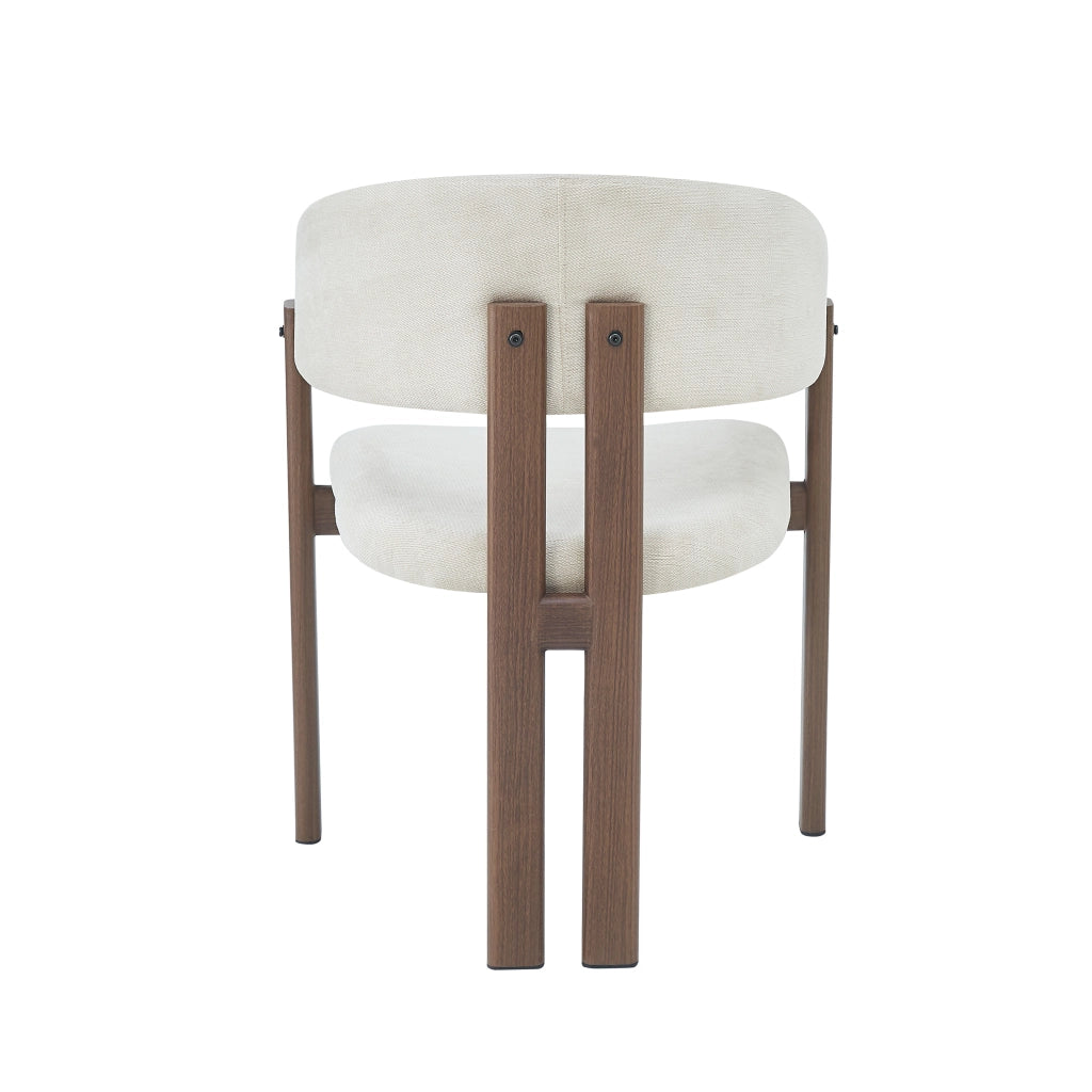 2 sedie da sala da pranzo in metallo con effetto legno noce e braccioli ergonomici in lino beige stile moderno
