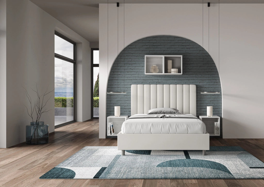 BS COM Letto una piazza e mezza contenitore imbottito 120x190 similpelle bianco