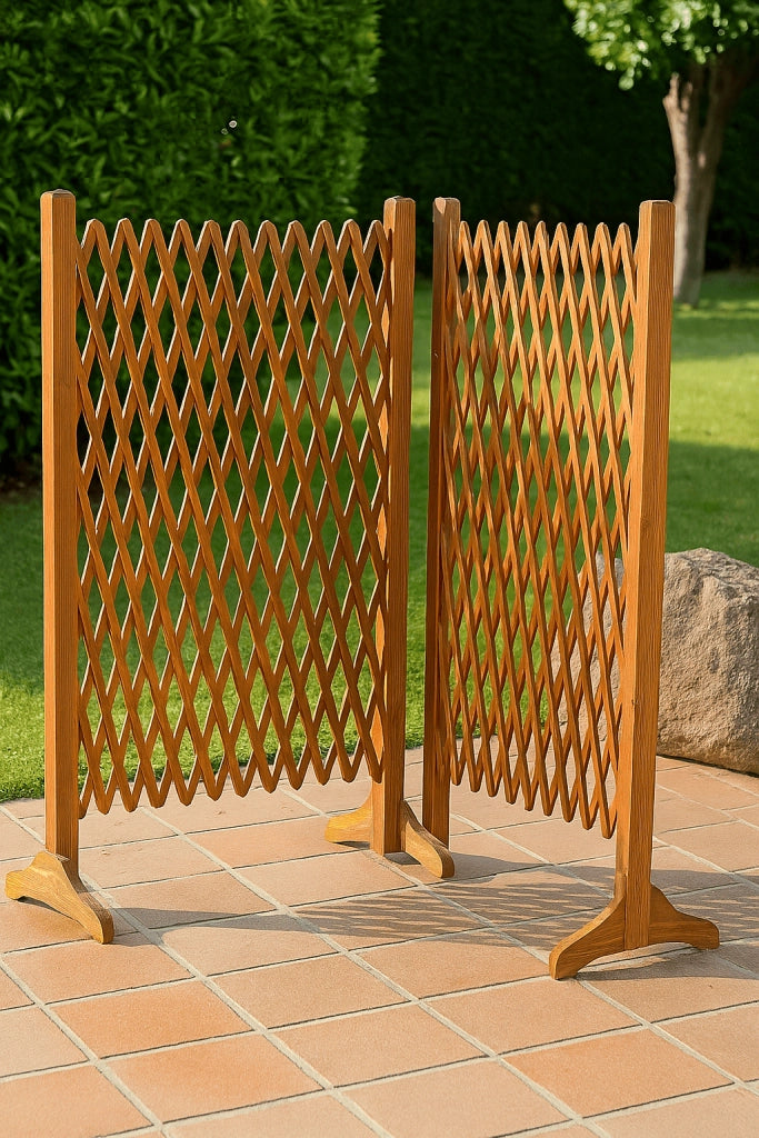 STECCATO ESTENSIBILE 2PZ GRIGLIATO TRALICCIO IN LEGNO CM.140X120H