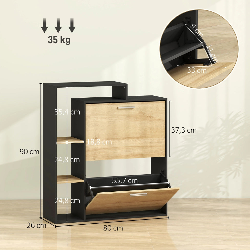 Scarpiera 8 paia con 2 cassetti e 3 scomparti aperti ¨C Minimal ¨C nero