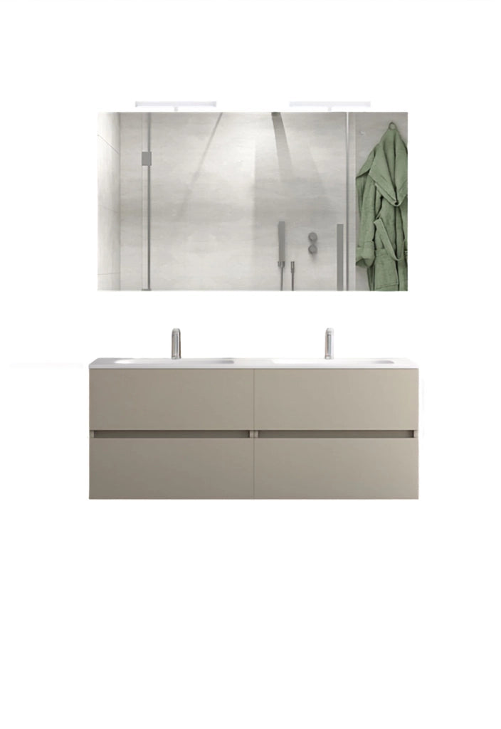 Mobile da Bagno Sospeso con Lavabo 120cm 2 Vasche e Specchio Bali Light DoubleTortora
