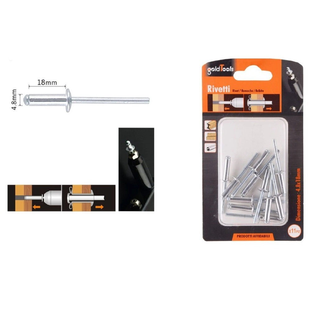 Trade Shop - Set 11pz Rivetti Rivetto 4.8x18mm Accessori Bricolage Ferramenta Fai Da Te 90823 -