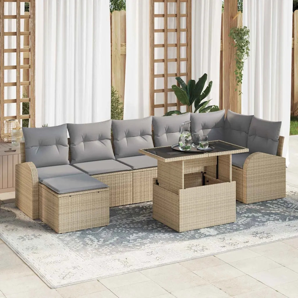 Set Divano da Giardino con cuscino 8 pcs Beige Poly Rattan 3357423
