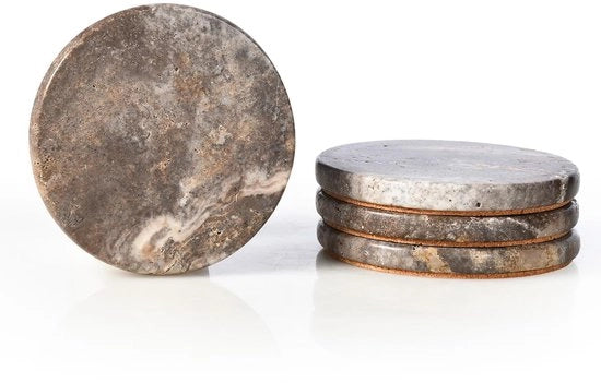 Set di Sostegni in Marmo Naturale da 4, Sostegni in Pietra Naturale Grigia Φ 10cm, Sostegni Moderne a Forma Rotonda in Travertino per Arredamento, Tavolo da Salotto, Ufficio
