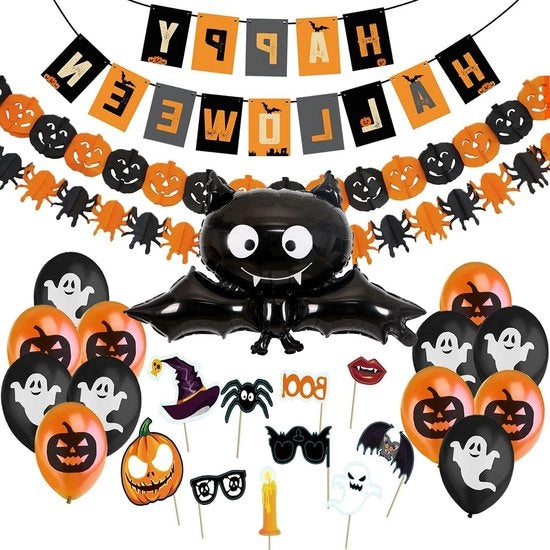 Decorazione di Halloween Set - Drappeggio di Decorazione di Halloween - Grande Mammifero Volante Zucche e Bandierine di Spine - Attrezzature Fotografiche Spaventose per Feste di Halloween per Bambini