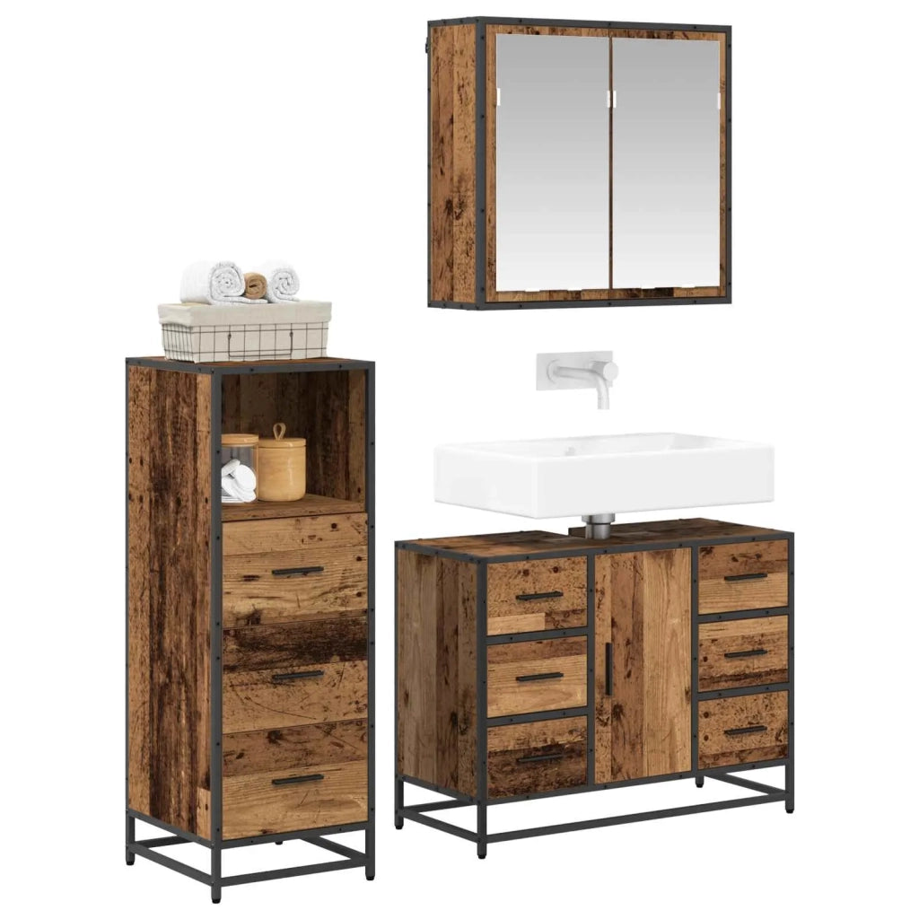 Set di mobili per il bagno con cassetto 3 pcs Legno vecchio 3402536
