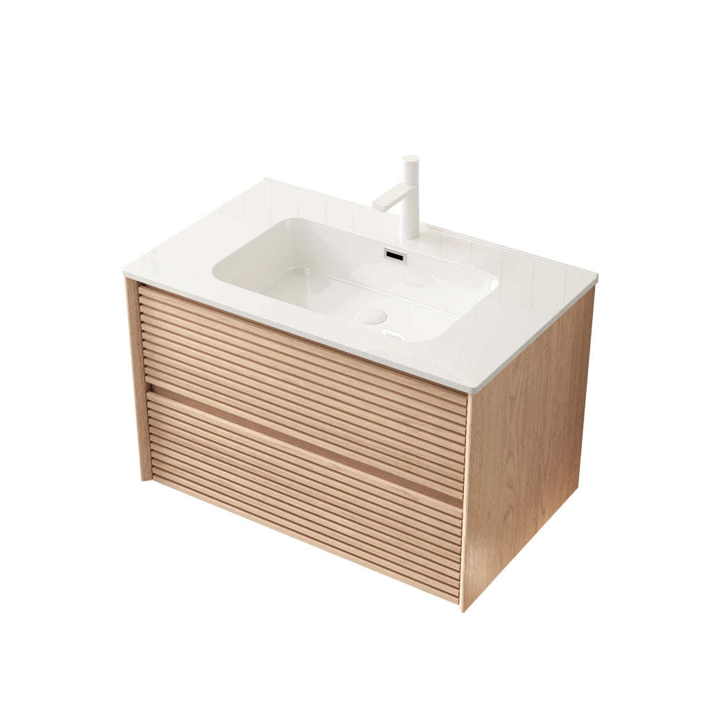 Mobile sottolavabo con 2 cassetti, lavabo in ceramica, per bagno, 81×46.5×51.5 cm