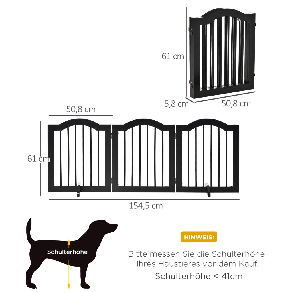 Cancello per Cani 3 Pezzi con Porta ¨C zephmum ¨C Nero 154.5x61 cm