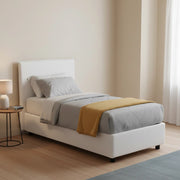 Letto singolo Ajan, Letto contenitore con rivestimento in tessuto, Made in Italy, Apertura frontale, adatto per materasso cm 90x190, Bianco