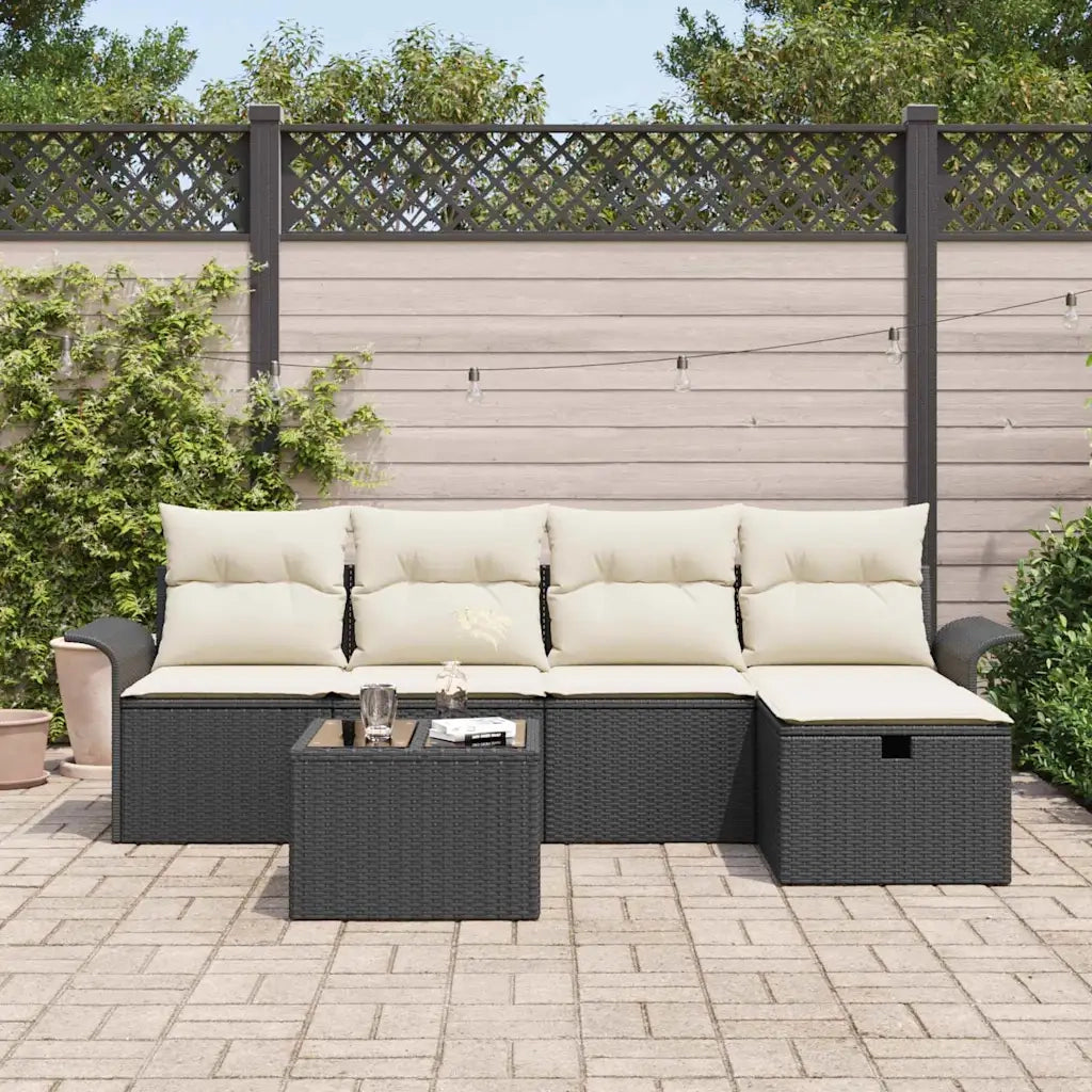 Set Divano da Giardino con cuscino 6 pcs Nero Poly Rattan 3360198