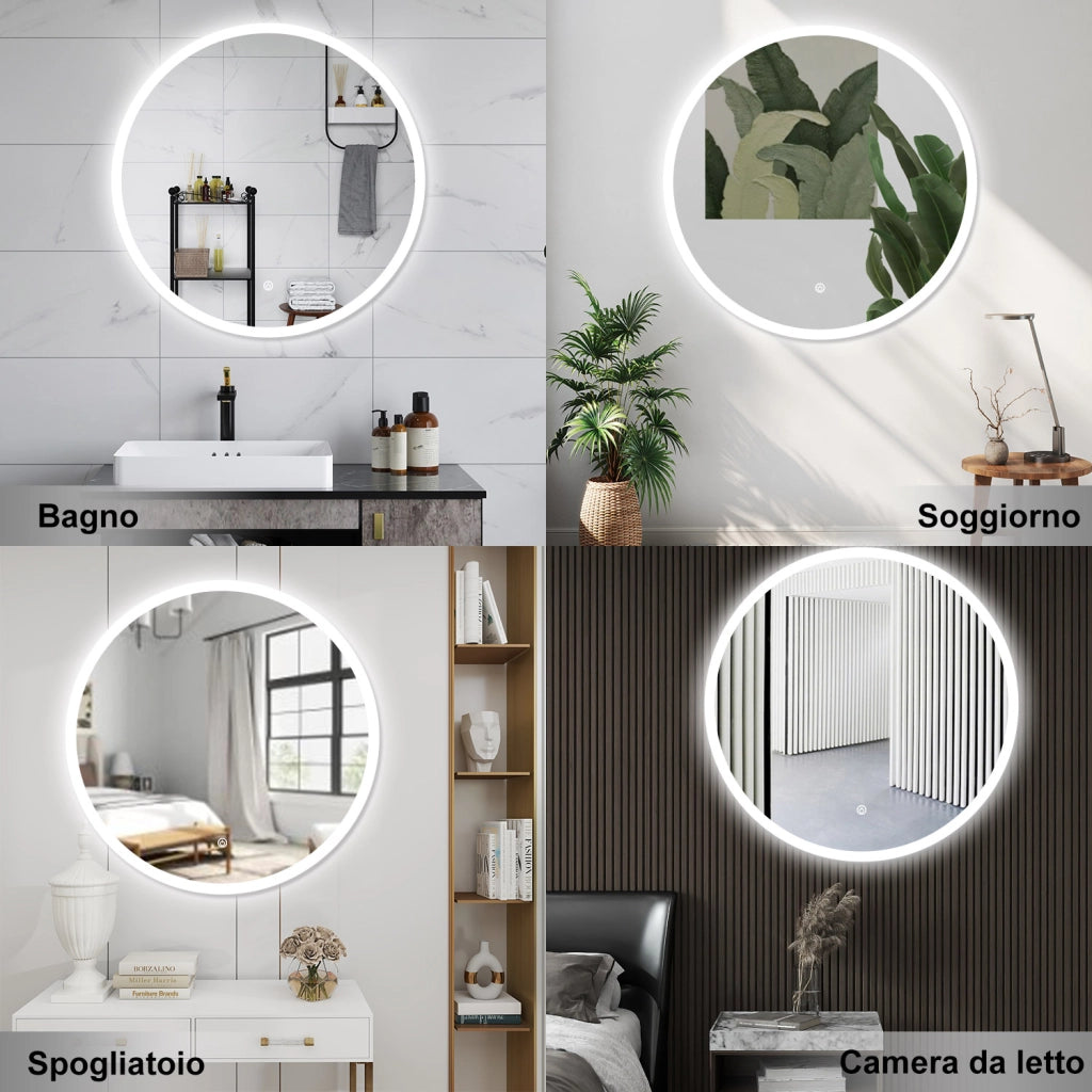 AICA Specchio da bagno 80 x 80 cm, antiappannamento, dimmerabile, interruttore touch, Funzione Memoria