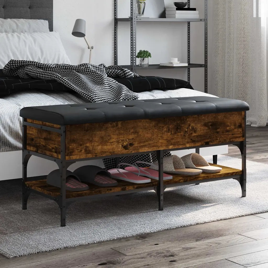 Panca Porta Scarpe-Sgabello-Panca Scarpiera Rovere Fumo 102x42x45 cm Legno Multistrato