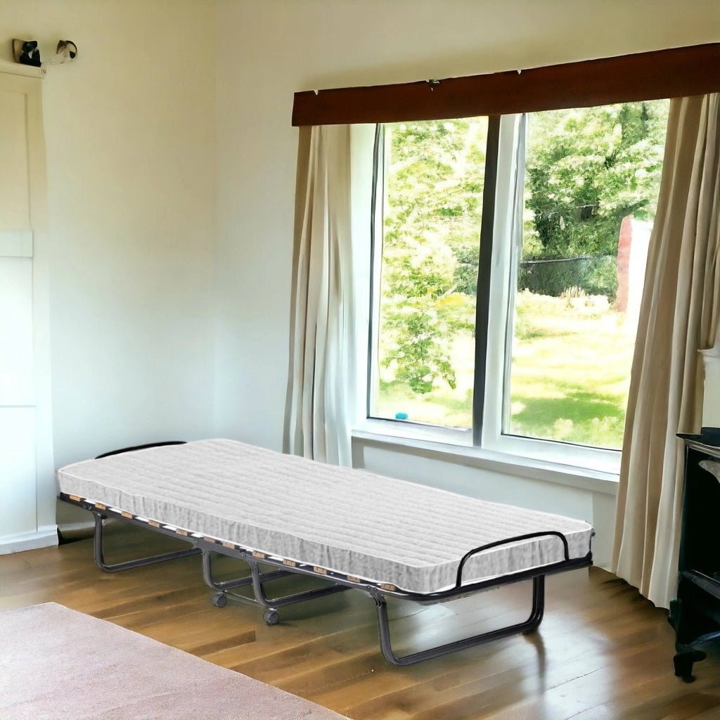Letto pieghevole Tellus, Brandina con rete 12 doghe, Materasso incluso, Lettino salvaspazio, 100% Made in Italy, 80x190h37 cm, Cover protettiva inclusa