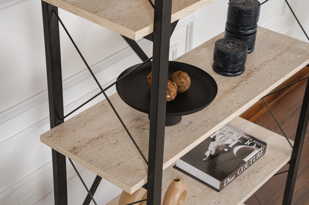 Libreria in legno "Elysian" - 90 x 33 x 180 cm - Travertino nero