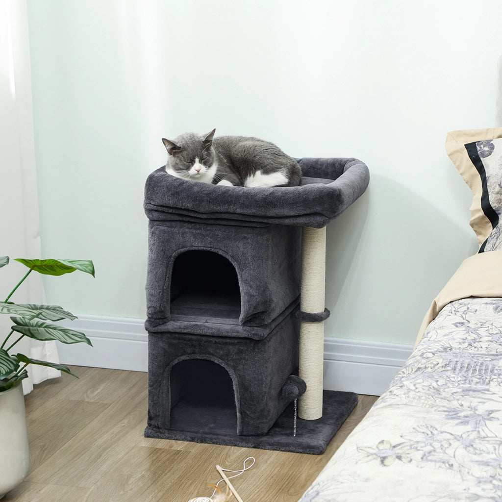 Arbre ¨¤ chat con 2 nicchie e piattaforme ¨C Minimal ¨C 45x40x66 cm grigio scuro