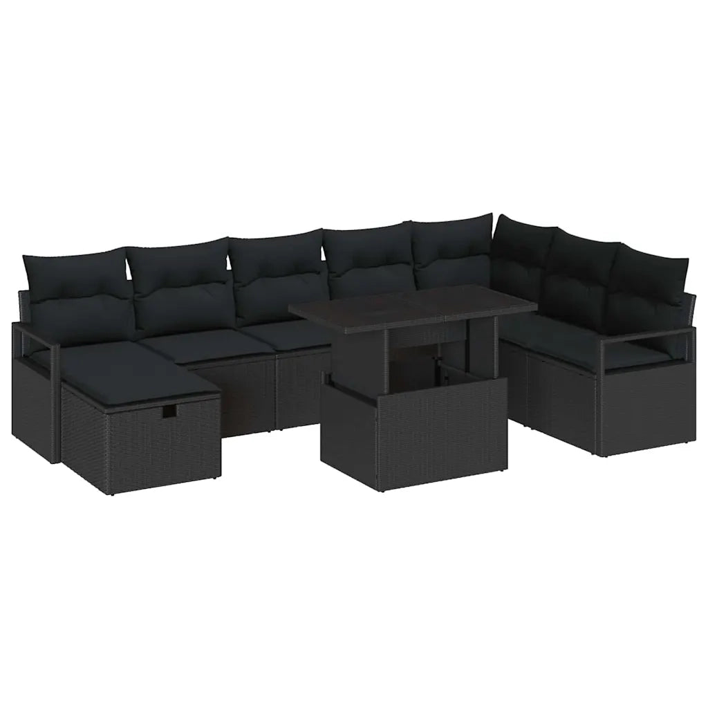 Set Divano da Giardino con cuscino 9 pcs Nero Poly Rattan 3359820