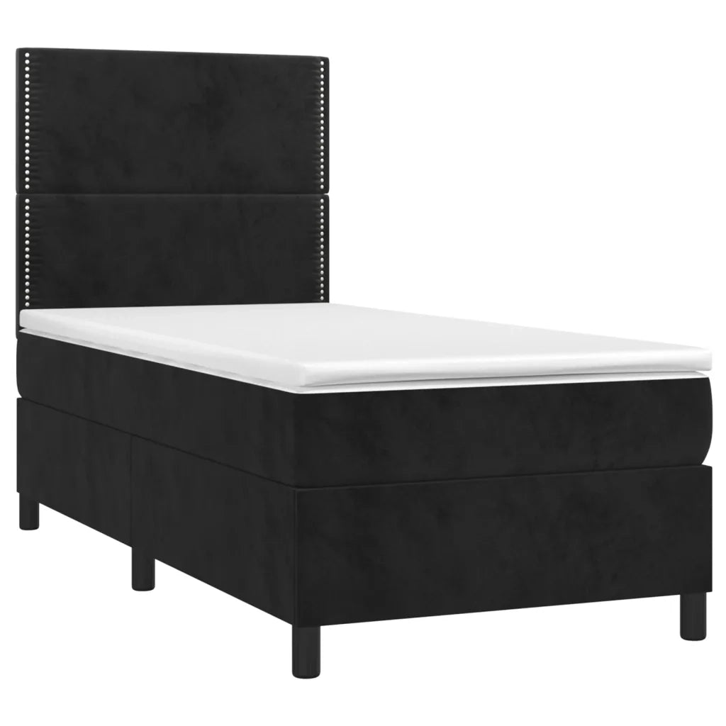 Letto a Molle con Materasso e LED Nero 90x200 cm in Velluto 3136043