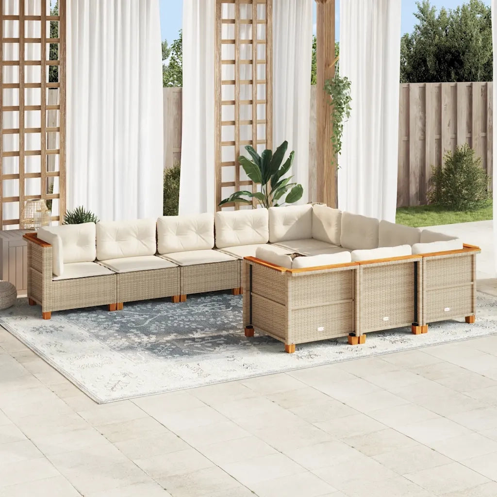 Set Divano da Giardino 10 pz con Cuscini Beige in Polyrattan 3262033