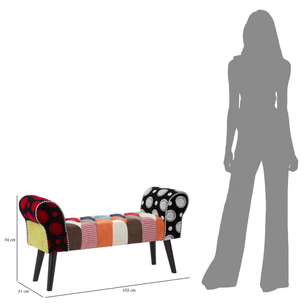 Panca Imperial con braccioli in patchwork multicolor 102x35x54 cm