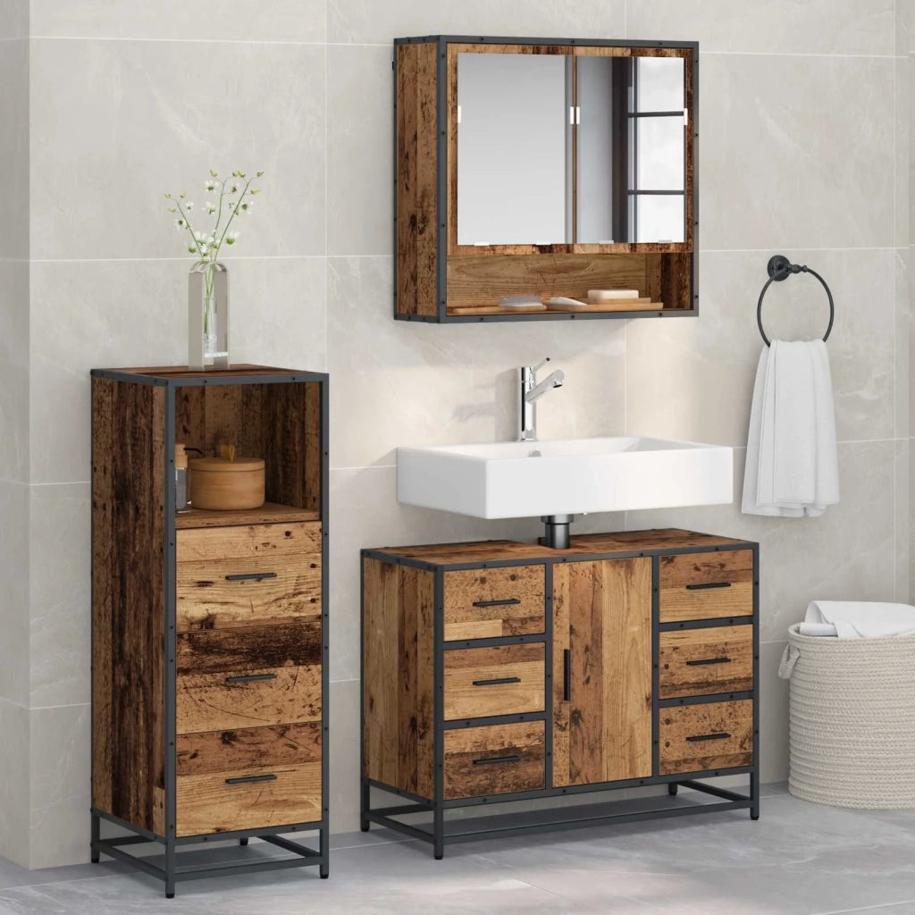 Set di mobili per il bagno con cassetto 3 pcs Legno vecchio 3402494