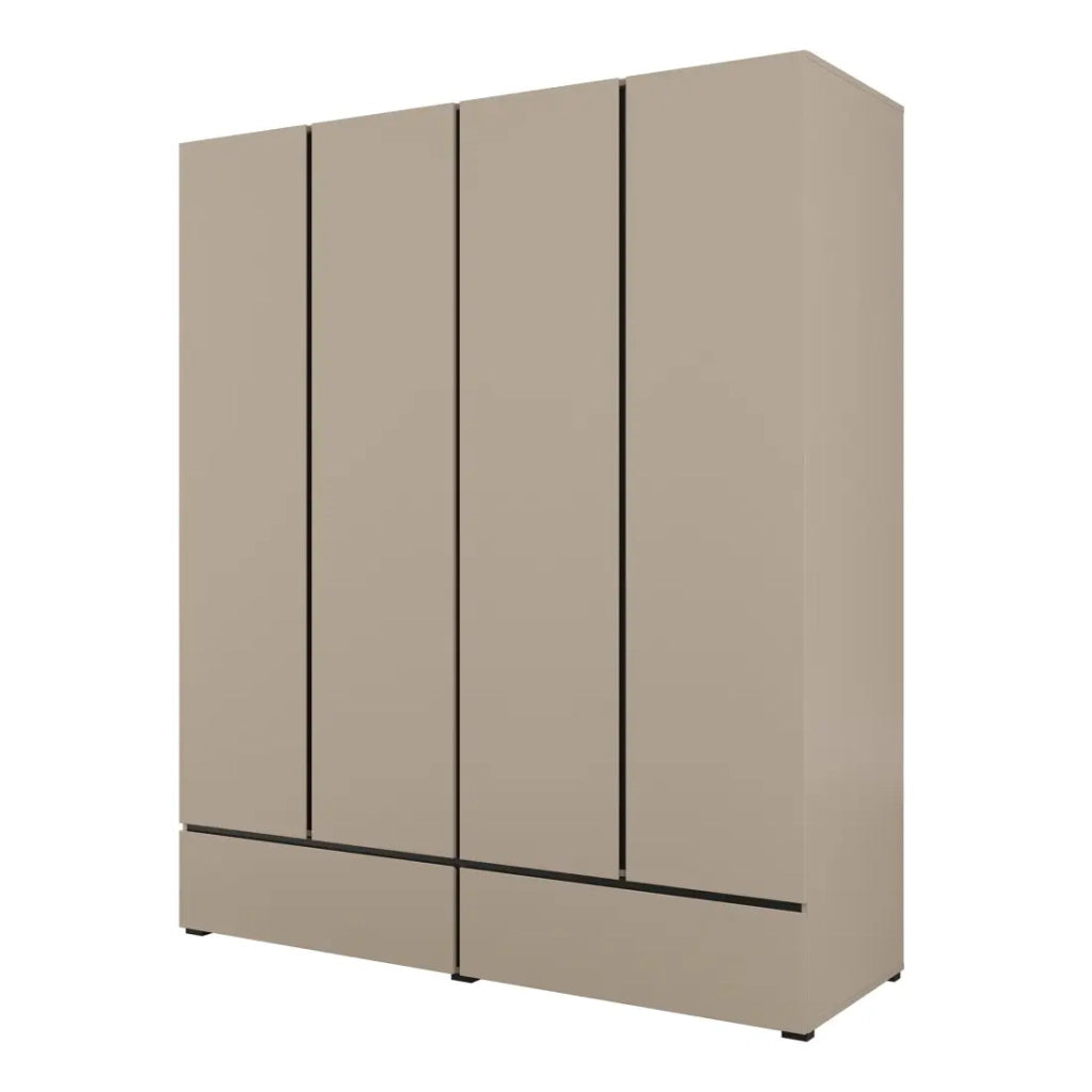 Camera completa HAVANA beige e nero – Letto 180x200, armadio 4 porte, comodini e cassettiera