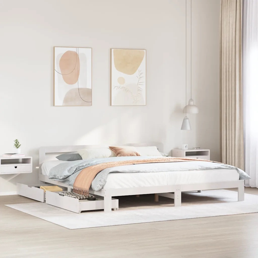 Giroletto senza Materasso-Struttura Letto Bianco 180x200 cm Legno Massello Pino 348202