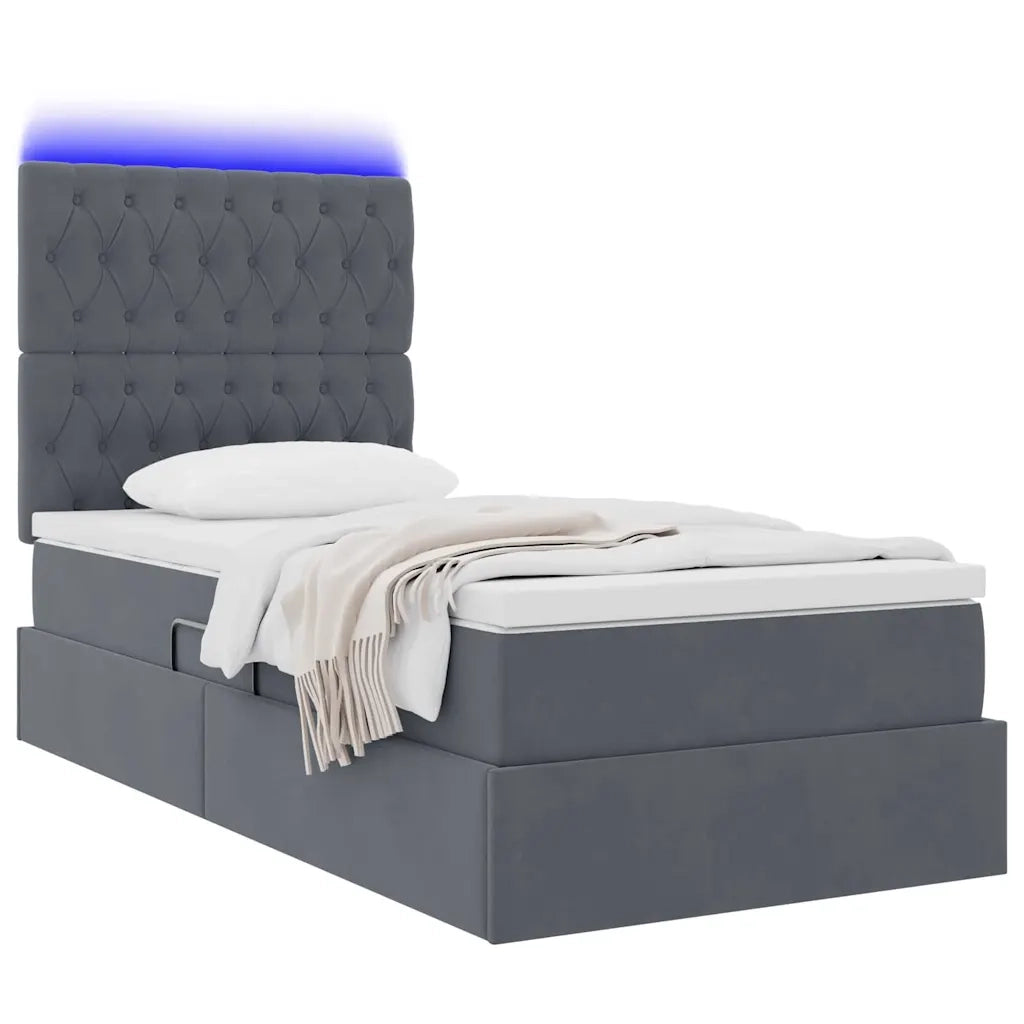 Letto con contenitore e LED Grigio scuro 90 x 200 cm Velluto 3372700