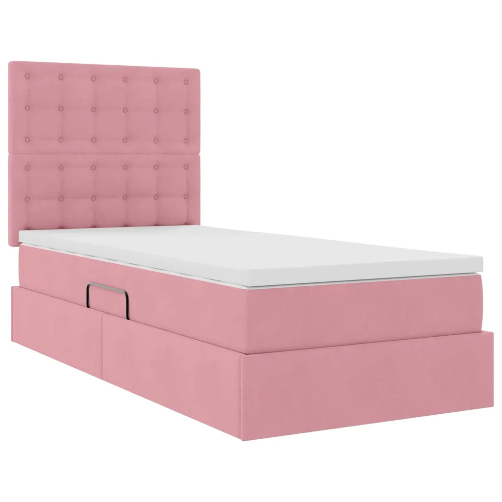 Letto con contenitore e LED con led Rosa 90 x 200 cm Velluto